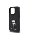 Karl Lagerfeld Karl Lagerfeld Fester Glitzer Metall Ikonik Rückseite Hülle für iPhone 16 Pro Schwarz
