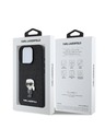 Karl Lagerfeld Karl Lagerfeld Fester Glitzer Metall Ikonik Rückseite Hülle für iPhone 16 Pro Schwarz