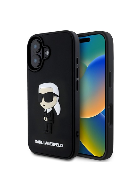 Karl Lagerfeld Karl Lagerfeld 3D Gummi Ikonik Rückseite Hülle für iPhone 16 Schwarz
