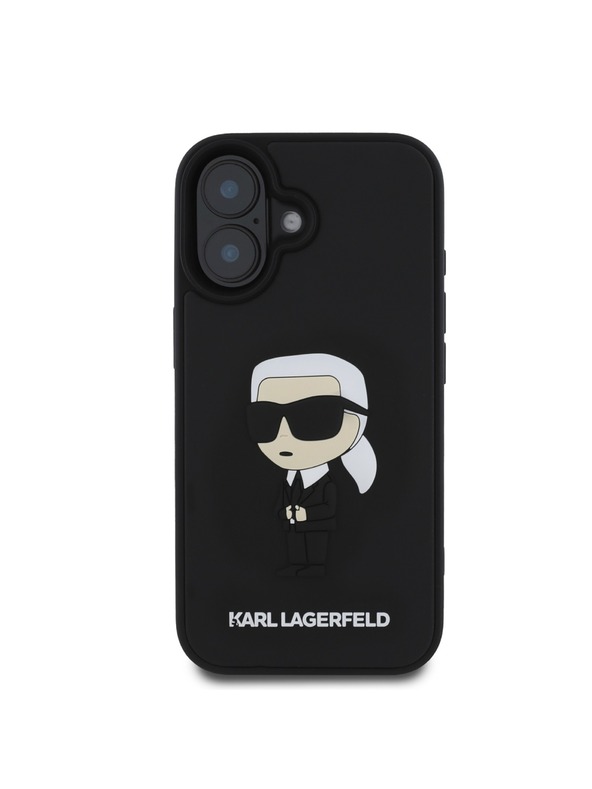 Karl Lagerfeld Karl Lagerfeld 3D Gummi Ikonik Rückseite Hülle für iPhone 16 Schwarz