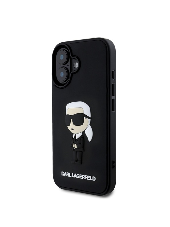 Karl Lagerfeld Karl Lagerfeld 3D Gummi Ikonik Rückseite Hülle für iPhone 16 Schwarz