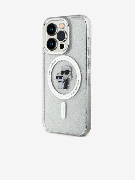 Karl Lagerfeld Karl Lagerfeld IML Glitzer Karl and Choupette MagSafe Rückseite Hülle für iPhone 15 Pro Transparent