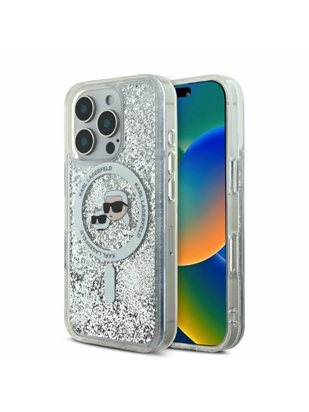 Karl Lagerfeld Karl Lagerfeld Flüssig Glitzer Karl and Choupette Köpfe MagSafe Rückseite Hülle für iPhone 16 Pro Max Transparent