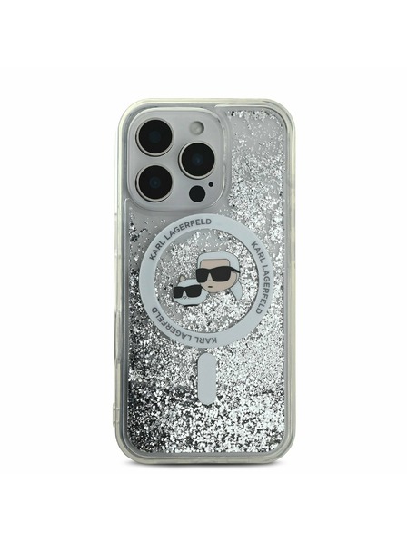 Karl Lagerfeld Karl Lagerfeld Flüssig Glitzer Karl and Choupette Köpfe MagSafe Rückseite Hülle für iPhone 16 Pro Max Transparent