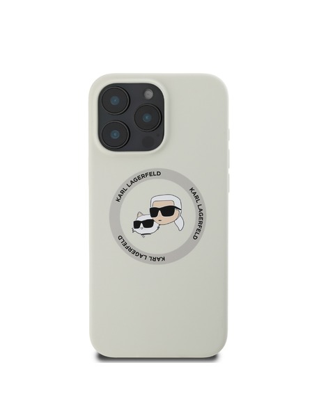 Karl Lagerfeld Karl Lagerfeld Flüssigsilikon K&CH Köpfe MagSafe Rückseite Hülle für iPhone 16 Pro Beige