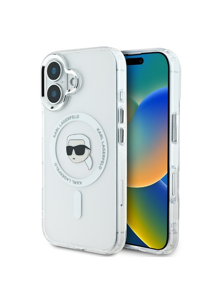 Karl Lagerfeld Karl Lagerfeld IML Karl Kopf Metallrahmen MagSafe Rückseite Hülle für iPhone 16 Transparent
