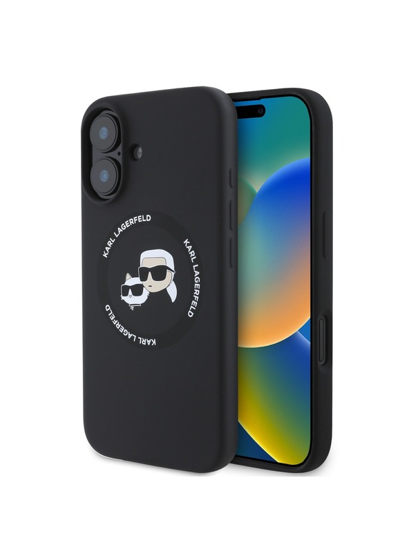 Karl Lagerfeld Karl Lagerfeld Flüssigsilikon K&CH Köpfe MagSafe Rückseite Hülle für iPhone 16 Black