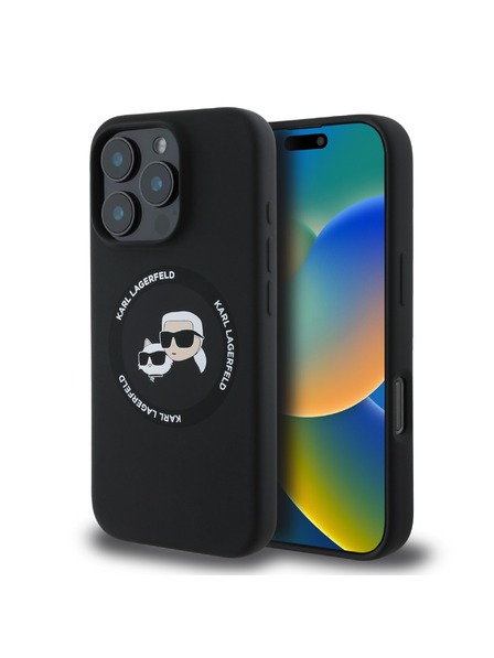 Karl Lagerfeld Karl Lagerfeld Flüssigsilikon K&CH Köpfe MagSafe Rückseite Hülle für iPhone 16 Pro Max Black