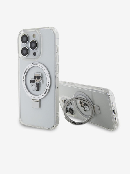 Karl Lagerfeld Karl Lagerfeld Ringständer Karl and Choupette MagSafe Rückseite Hülle für iPhone 15 Pro White