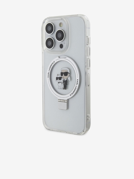 Karl Lagerfeld Karl Lagerfeld Ringständer Karl and Choupette MagSafe Rückseite Hülle für iPhone 15 Pro White
