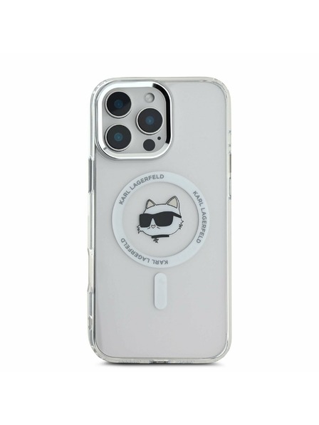 Karl Lagerfeld Karl Lagerfeld IML Choupette Kopf Metallrahmen MagSafe Rückseite Hülle für iPhone 16 Pro Max Transparent