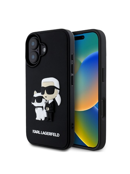 Karl Lagerfeld Karl Lagerfeld 3D Gummi Karl and Choupette Rückseite Hülle für iPhone 16 Plus Black