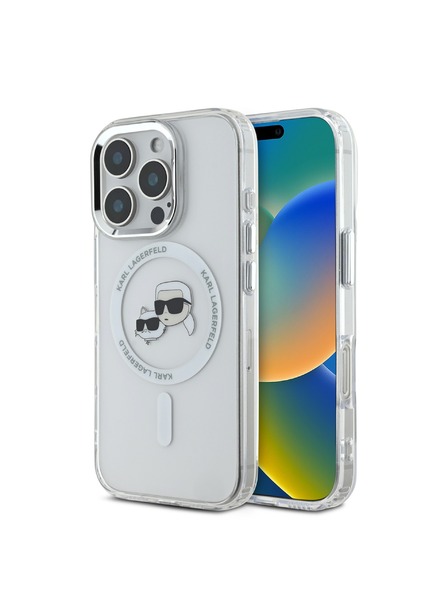 Karl Lagerfeld Karl Lagerfeld IML K&CH Köpfe Metallrahmen MagSafe Rückseite Hülle für iPhone 16 Pro Max Transparent
