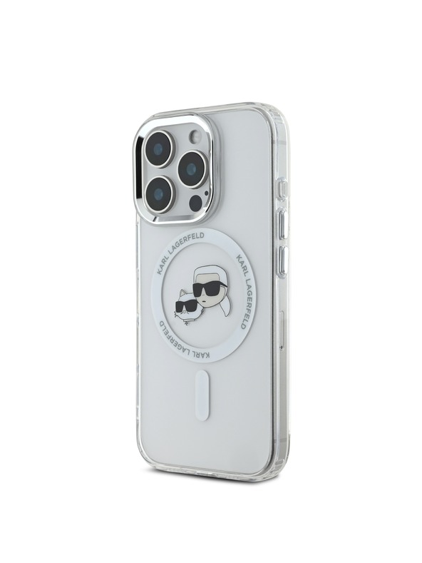 Karl Lagerfeld Karl Lagerfeld IML K&CH Köpfe Metallrahmen MagSafe Rückseite Hülle für iPhone 16 Pro Max Transparent