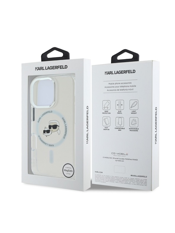 Karl Lagerfeld Karl Lagerfeld IML K&CH Köpfe Metallrahmen MagSafe Rückseite Hülle für iPhone 16 Pro Max Transparent