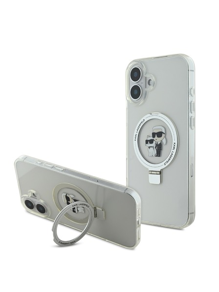 Karl Lagerfeld Karl Lagerfeld Ringständer Karl and Choupette MagSafe Rückseite Hülle für iPhone 16 Plus White