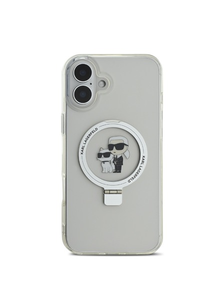 Karl Lagerfeld Karl Lagerfeld Ringständer Karl and Choupette MagSafe Rückseite Hülle für iPhone 16 Plus White
