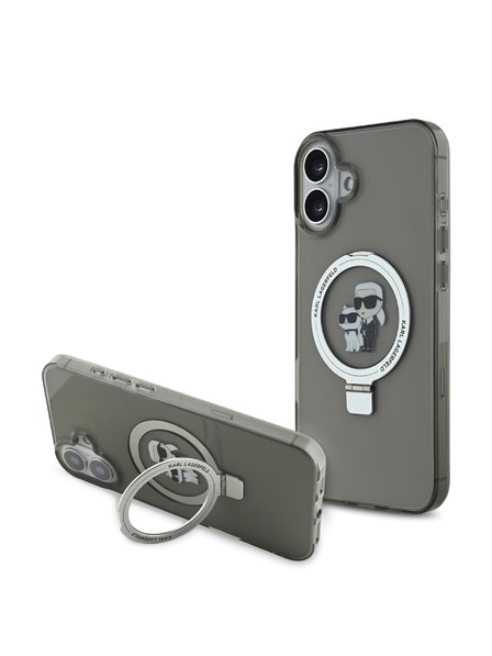 Karl Lagerfeld Karl Lagerfeld Ringstand Karl and Choupette MagSafe Rückseite Hülle für iPhone 16 Schwarz