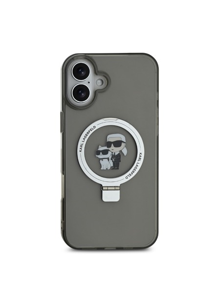 Karl Lagerfeld Karl Lagerfeld Ringstand Karl and Choupette MagSafe Rückseite Hülle für iPhone 16 Schwarz