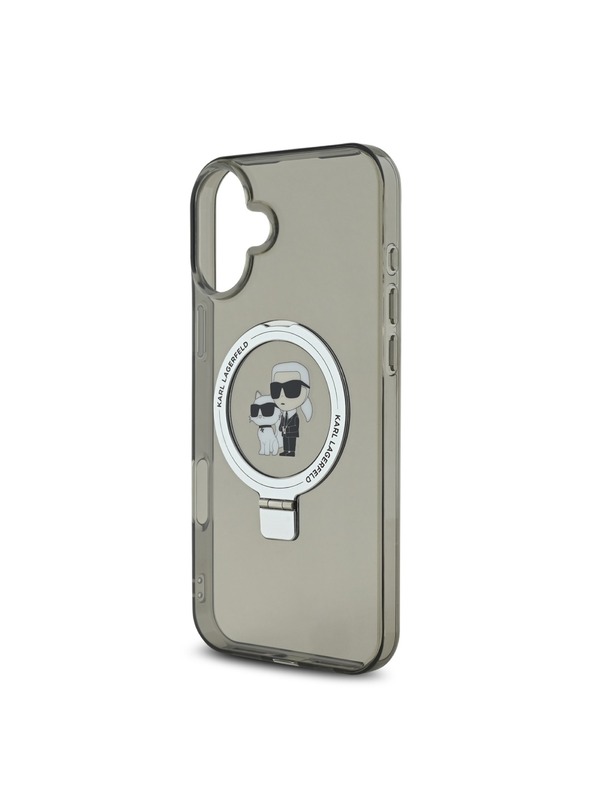 Karl Lagerfeld Karl Lagerfeld Ringstand Karl and Choupette MagSafe Rückseite Hülle für iPhone 16 Schwarz