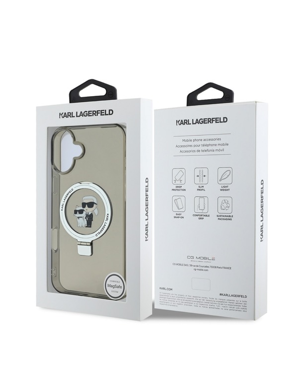 Karl Lagerfeld Karl Lagerfeld Ringstand Karl and Choupette MagSafe Rückseite Hülle für iPhone 16 Schwarz