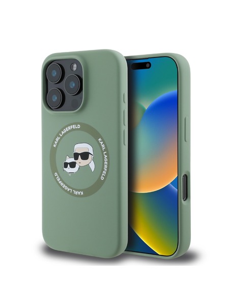 Karl Lagerfeld Karl Lagerfeld Liquid Silicone K&CH Heads MagSafe Rückseite Hülle für iPhone 16 Pro Khaki