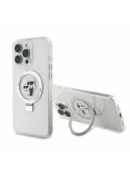 Karl Lagerfeld Karl Lagerfeld Ringstand Karl and Choupette MagSafe Rückseite Hülle für iPhone 16 Pro Weiß