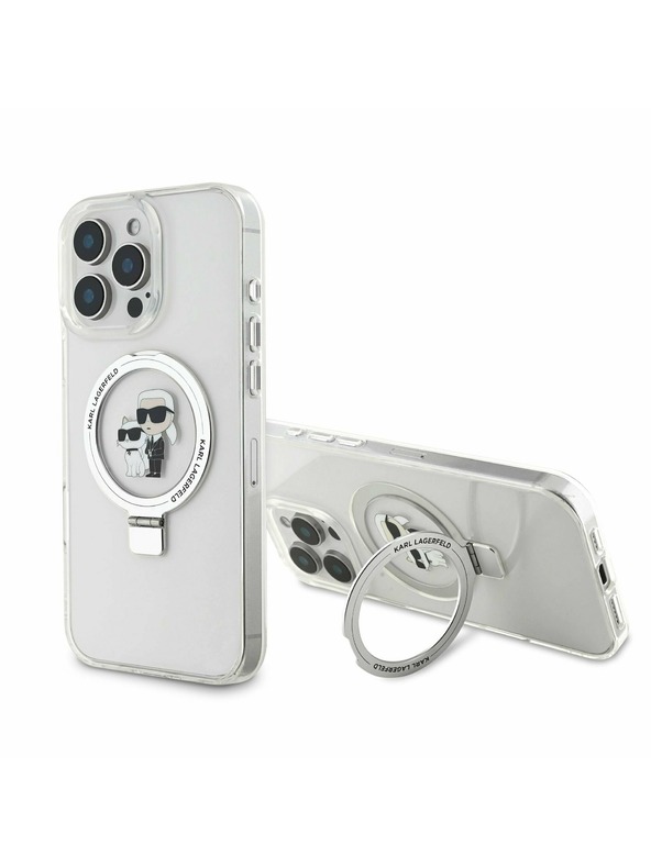 Karl Lagerfeld Karl Lagerfeld Ringstand Karl and Choupette MagSafe Rückseite Hülle für iPhone 16 Pro Weiß