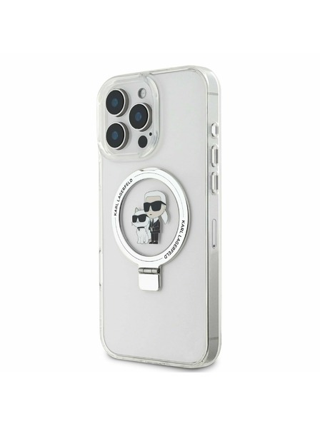 Karl Lagerfeld Karl Lagerfeld Ringstand Karl and Choupette MagSafe Rückseite Hülle für iPhone 16 Pro Weiß