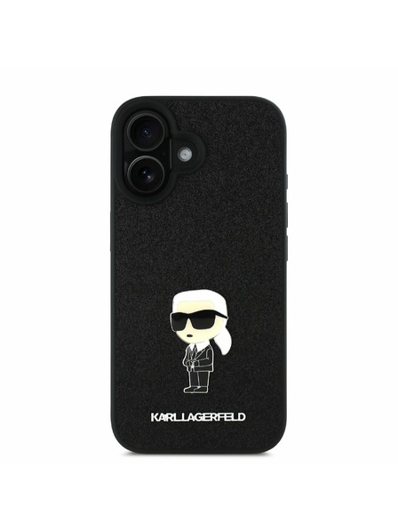 Karl Lagerfeld Karl Lagerfeld Fester Glitzer Metall Ikonik Rückseite Hülle für iPhone 16 Schwarz
