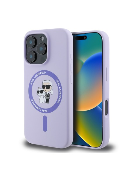 Karl Lagerfeld Karl Lagerfeld Liquid Silicone Karl and Choupette MagSafe Rückseite Hülle für iPhone 16 Pro Lila
