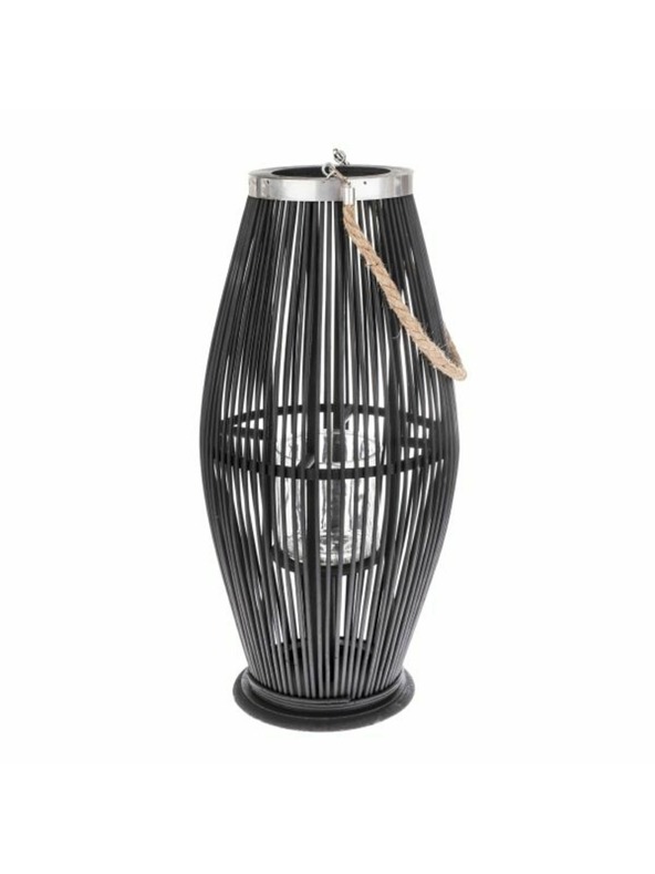 Casa de Engel Bambuslaterne mit Glas, schwarz, 0/2