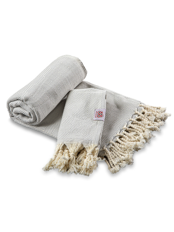 Balkanova Badetuch und Handtuch aus Baumwolle Portokala IX - silberblaues Set