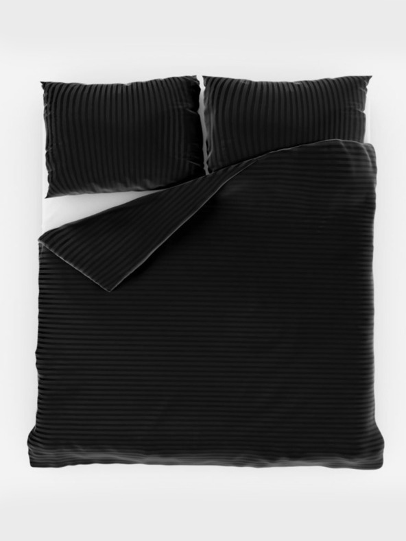 Kvalitex Französische Satin-Bettwäsche mit Streifen 1+2, 240x200, 70x90cm BLACK
