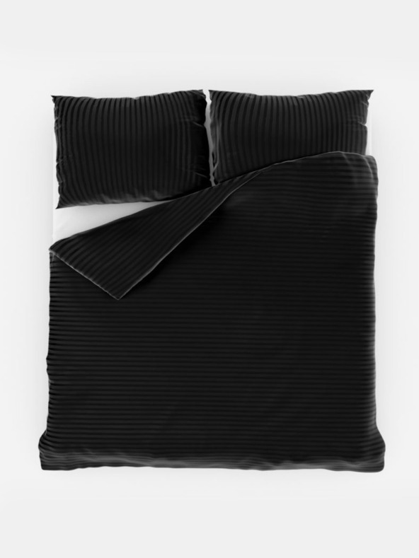 Kvalitex Französische Satin-Bettwäsche mit Streifen 1+2, 220x200, 70x90cm schwarz Kvalitex