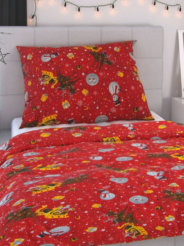 Kvalitex Weihnachtsbettwäsche 140x200, 70x90cm SNOWFLIES rot