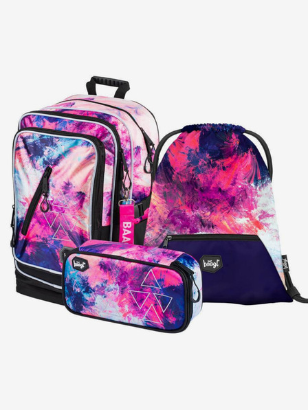 BAAGL  Rosa 3er Set abstrakt: Rucksack, Mäppchen, Tasche Baagl