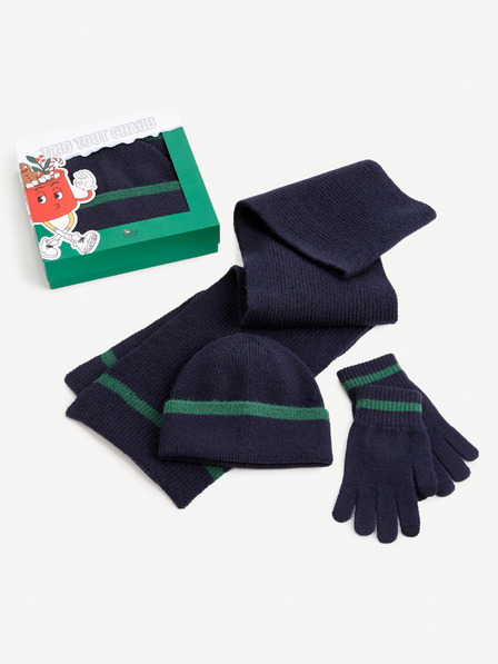 Celio Dunkelblaues Set aus Mütze, Schal und Handschuhen für Herren im Celio-Geschenkpaket