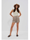 Moodo Moodo Grau und Braun gestreifte Damen Shorts
