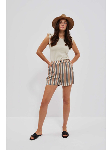 Moodo Moodo Grau und Braun gestreifte Damen Shorts