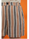 Moodo Moodo Grau und Braun gestreifte Damen Shorts