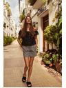 Moodo Weiß-schwarz karierte Damen-Shorts Moodo