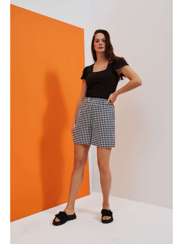 Moodo Weiß-schwarz karierte Damen-Shorts Moodo