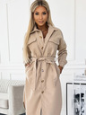 numoco Beigefarbener warmer Damenmantel mit Taschen, Knöpfen und Taillenbinde Numoco