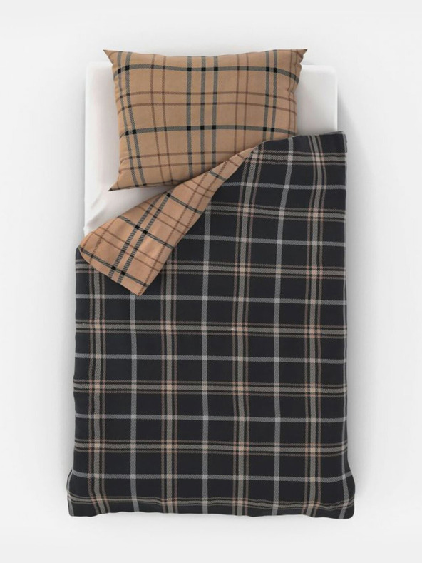 Kvalitex Verlängertes Baumwoll-Bettwäsche NORDIC COLLECTION 140x220, 70x90cm KARO dunkelbraun