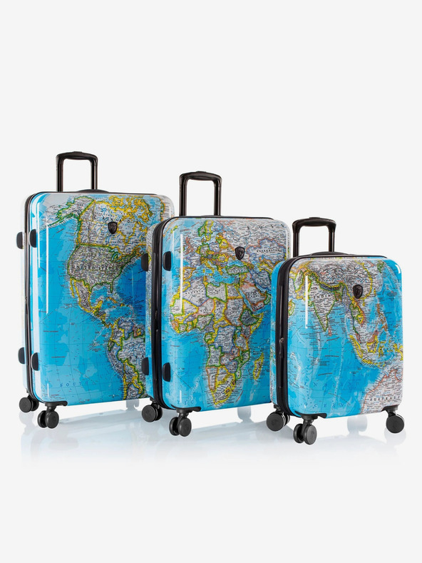 Heys 3-teiliges gemustertes Reisekofferset in Blau Heys Journey 3G S,M,L Blue Map