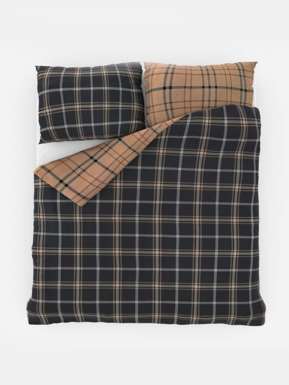 Kvalitex Französisches Baumwoll-Bettwäsche NORDIC COLLECTION 200x200, 70x90cm KARO dunkelbraun