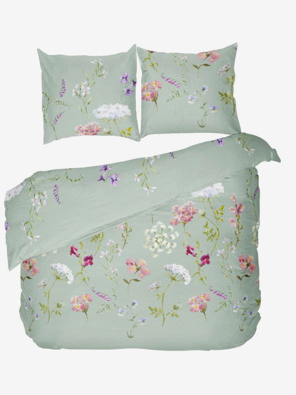 Kvalitex Französisches Baumwollbetttuch DELUX 240x200, 70x90cm BOTANICA grün