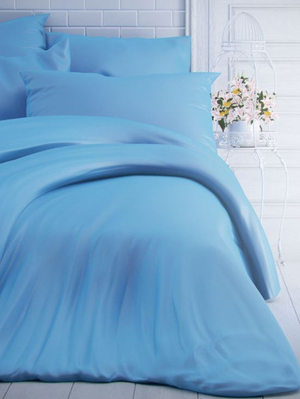Kvalitex Französisches einfarbiges Baumwoll-Bettwäsche 220x200, 70x90cm blau