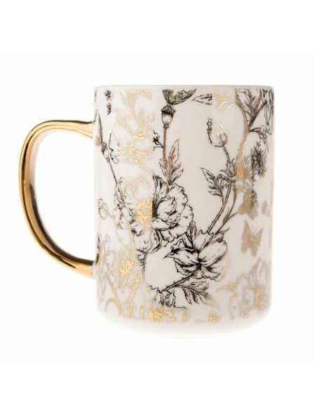 Casa de Engel Porzellanbecher mit goldenem Henkel, 425ml, 12/36